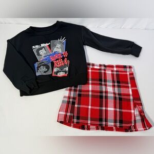 Disney Princess Girls 2PC Outfit Set Sweatshirt Top & Plaid Skirt Size 4/5